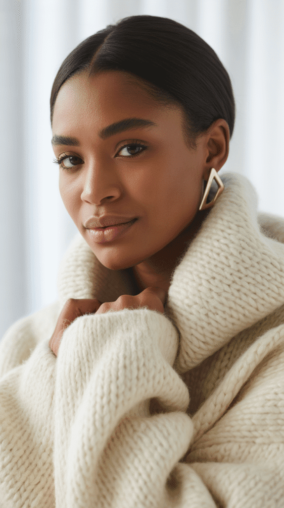 27 Sleek Straight Natural Hairstyles for Black Women Perfect for Winter 9 Sleek Straight Hair with Tucked Behind Ears