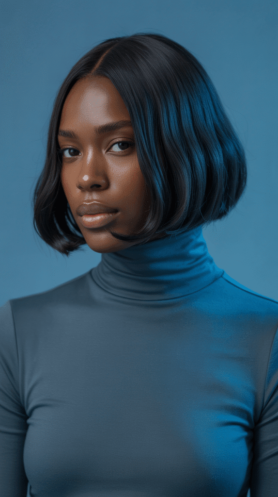 31 Bold Winter Hair Color Ideas for Black Women to Brighten the Cold Months 20 Jet Black with Blue Undertones