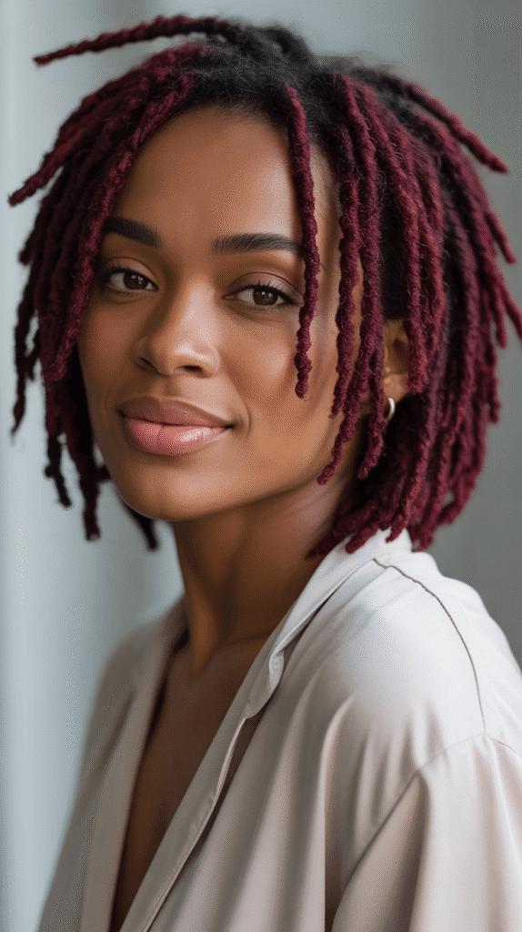 33 Trendy Short Dreadlock Styles for Black Women to Copy Now 7 Short Burgundy Locs