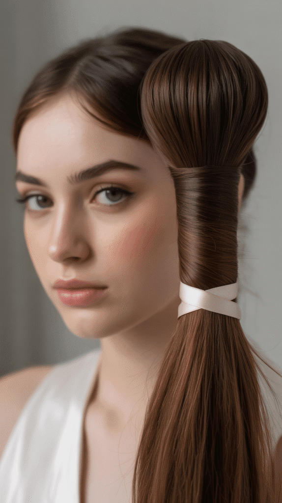 33 Chic French Hairstyles for Long Hair That Feel Romantic and Timeless 27 Wrapped Ponytail