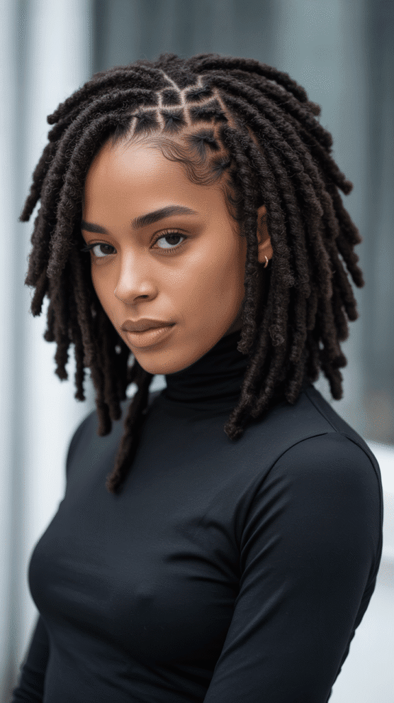 30 Beautiful Medium Dreadlock Styles for Black Women That Stand Out 2 Sisterlocks-Inspired Medium Locs
