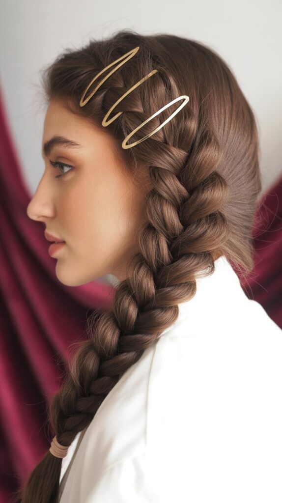 33 Trendy French Braided Hairstyles with a Chic Twist 8 Diagonal French Braid with Hair Accessories