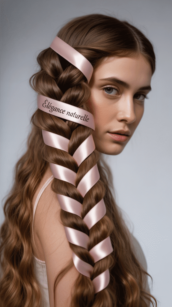 33 Trendy French Braided Hairstyles with a Chic Twist 1 Classic French Braid with Ribbon Weave