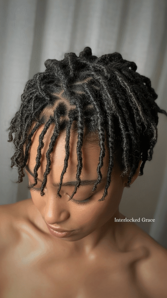 30 Stylish Dreadlock Styles for Short Hair That Look Fresh 8 Interlocked Short Locs