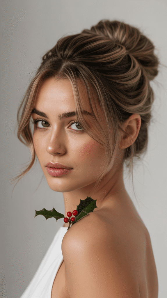 27 Chic Christmas Party Hairstyles for Medium Hair That Dazzle 2 Textured Low Bun with Face-Framing Pieces