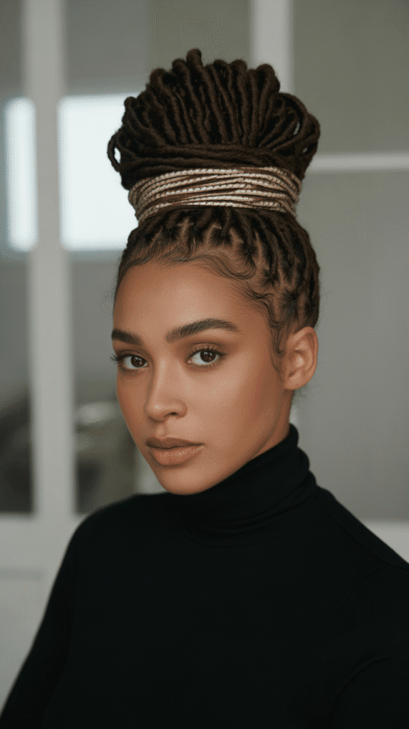 37 Elegant Dreadlock Styles for Women That Inspire Confidence 28 Loc Bun with Wrapped Base