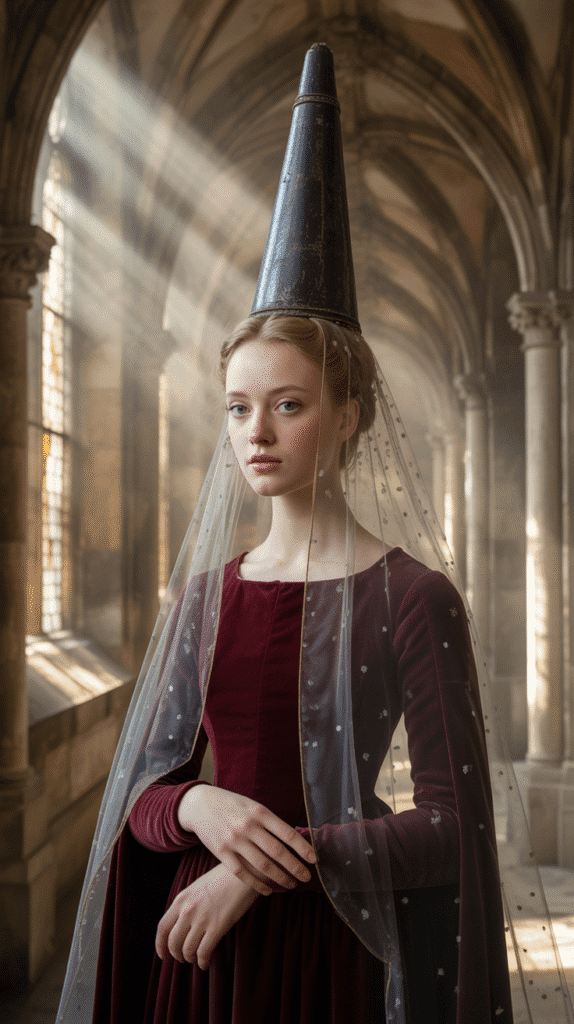 27 Royal Medieval Hairstyles for Princesses with Crowns 9 The Horned Hennin Hairstyle
