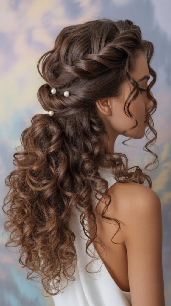 Twisted Half-Up with Cascading Curly Waterfall