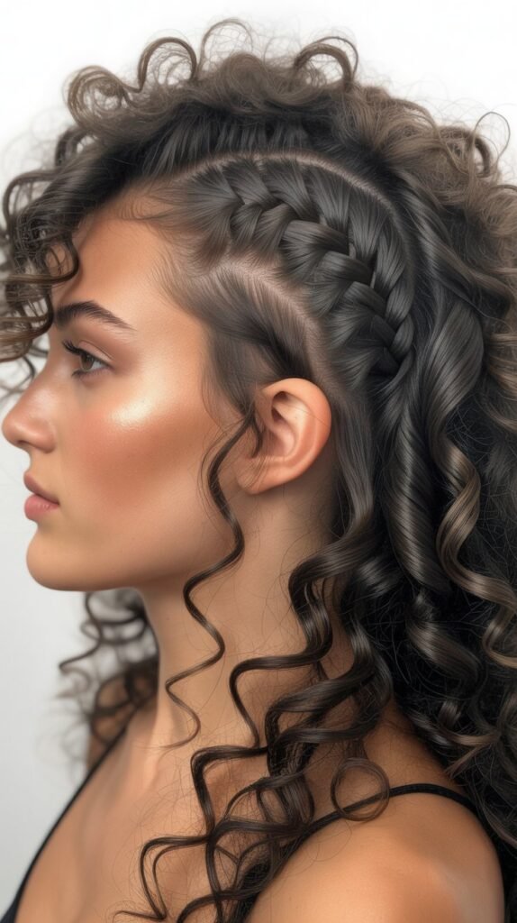 Faux Hawk Braid with Loose Curly Sides