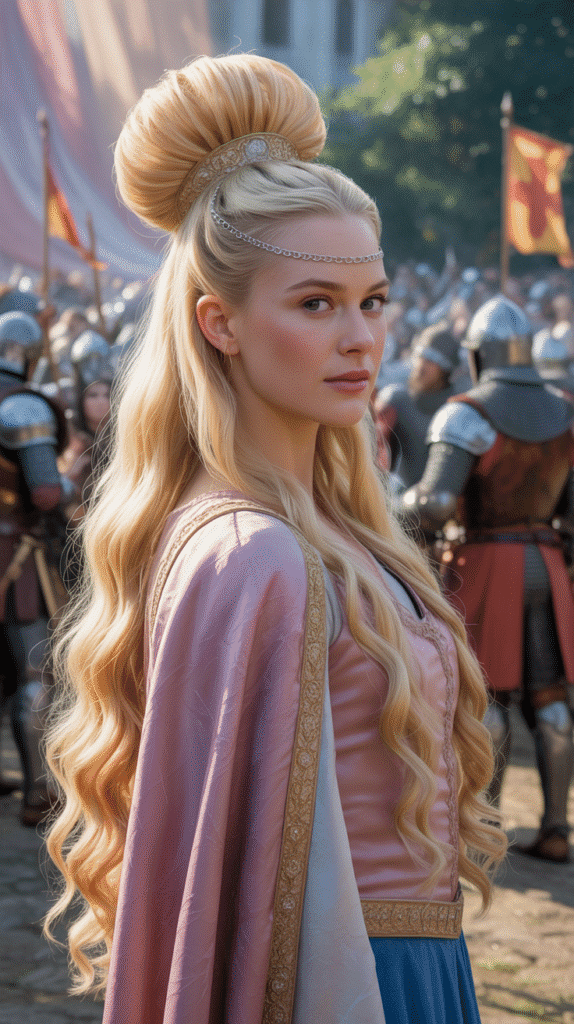 33 Gorgeous Medieval Hairstyles for Blonde Princesses 21 The Wrapped Medieval Ponytail Crown