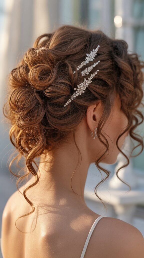 Layered Twisted Updo with Crystal Pins