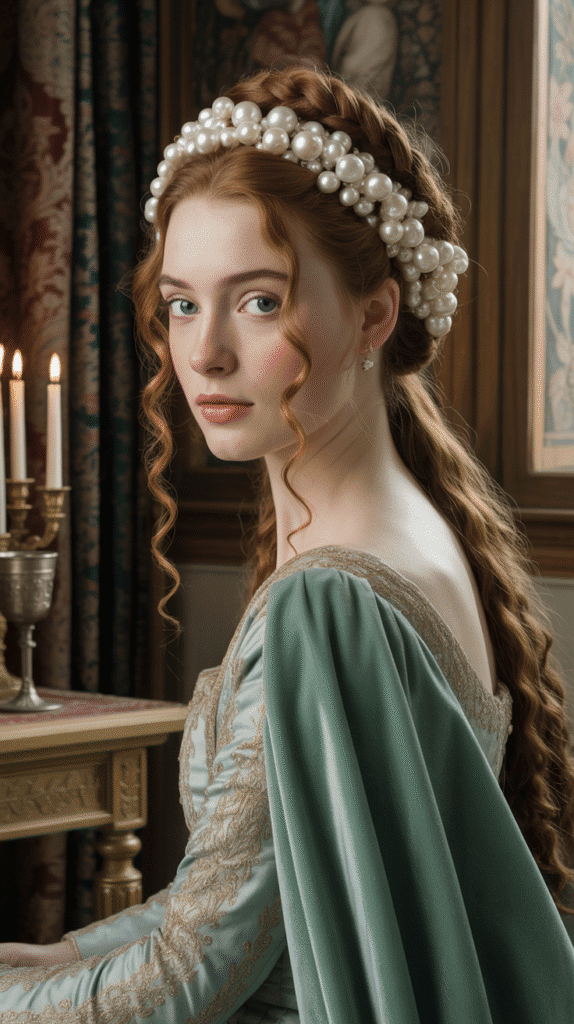 27 Creative Medieval Hairstyle Ideas for Princesses 7 Braided Updo with Pearl Accents