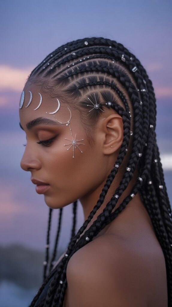 Celestial Moon Phase Cornrow Pattern