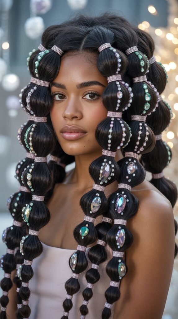 Fantasy Bubble Braids with Gems