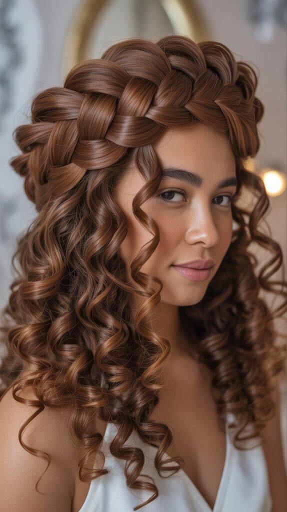  Crown Braid Halo with Face-Framing Tendrils