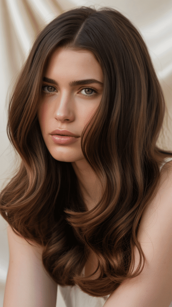 28 Best Hair Colors for Pale Skin and Green Eyes to Brighten Your Style 4 Deep Chocolate Brown – Sophisticated and Striking