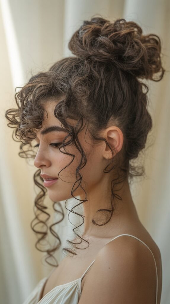 Messy High Bun with Spiral Curl Wisps