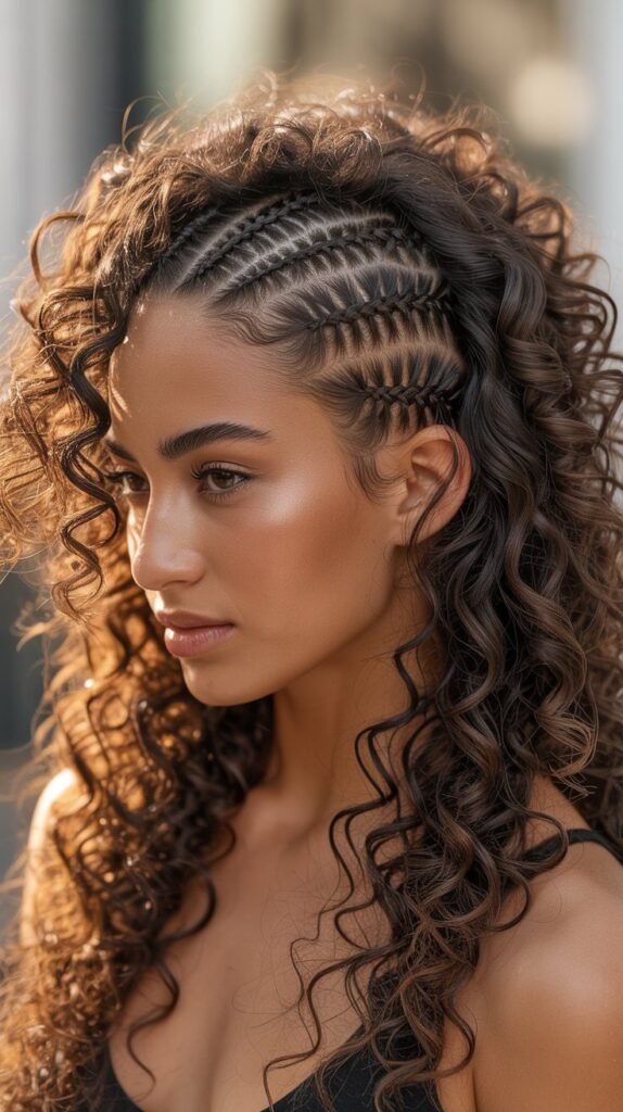 Braided Mohawk with Curly Sides