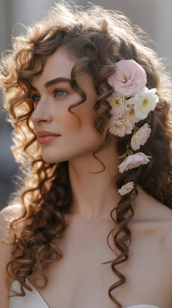 Twisted Side Swept Glamour with Floral Accents