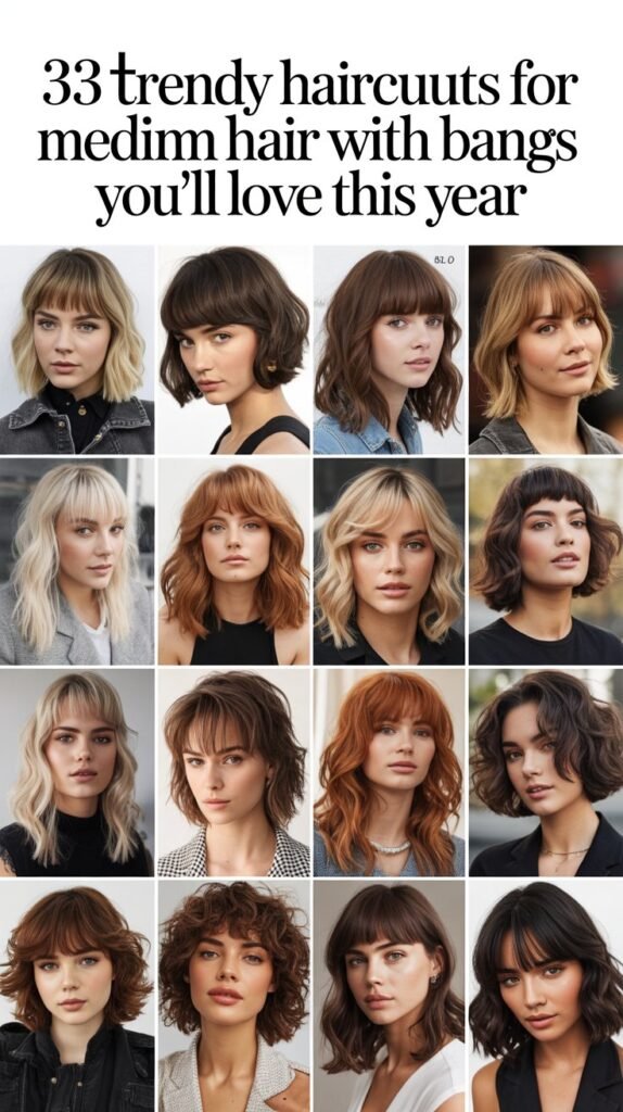 Classic Curtain Bangs with Layered Medium Cut