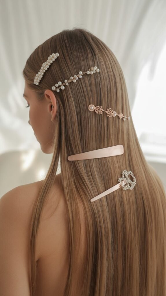 Straight Hair with Decorative Clips