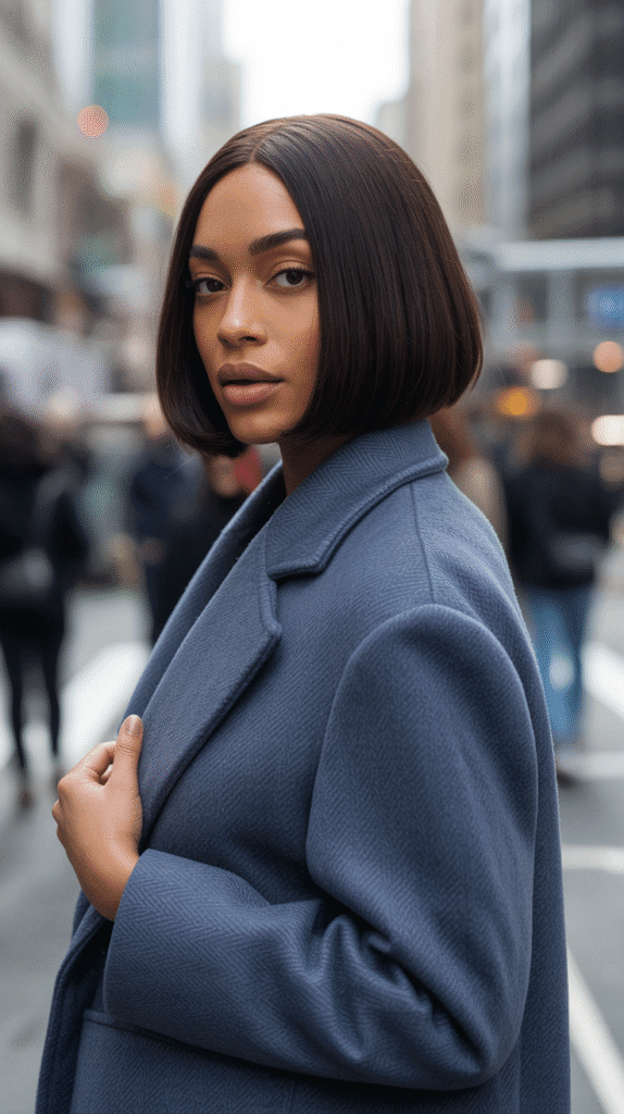 27 Sleek Straight Natural Hairstyles for Black Women Perfect for Winter 13 Sleek Straight Lob (Long Bob)