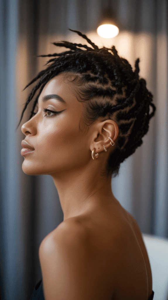 33 Chic Short Dreadlock Styles for Ladies That Stay in Style 13 Side-Swept Short Locs