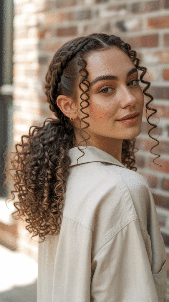 33 Trendy French Hairstyles for Curly Hair That Embrace Natural Beauty 31 Braided Low Ponytail with Curly Ends
