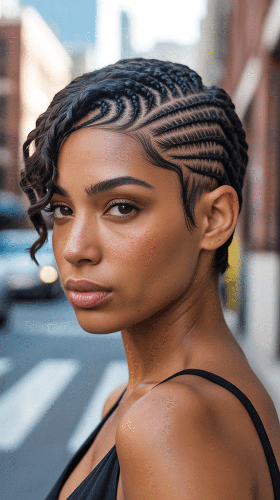 27 Chic Short Braided Hairstyles for Black Women 2 Cornrow Pixie Cut