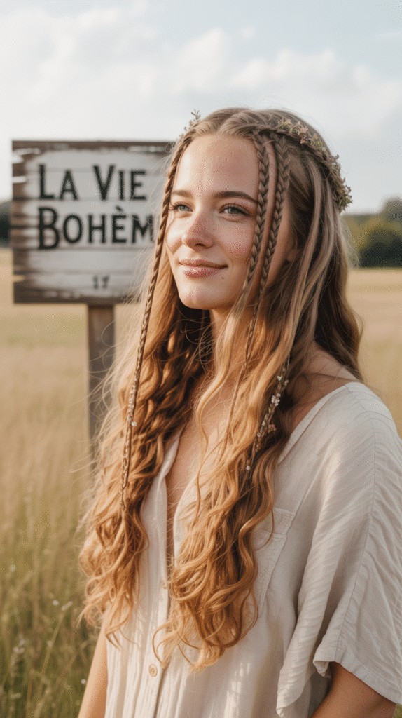 33 Chic French Hairstyles for Long Hair That Feel Romantic and Timeless 28 Boho Waves with Braid Accent