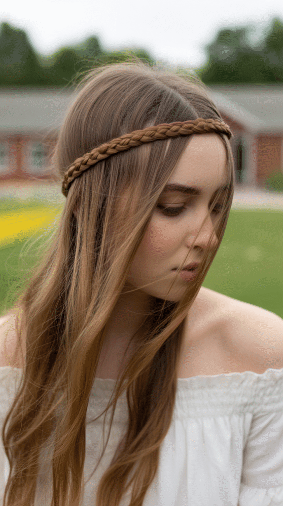 27 Easy Hairstyles for Long Hair for School That Are Cute and Quick 16 Braided Headband with Hair Down