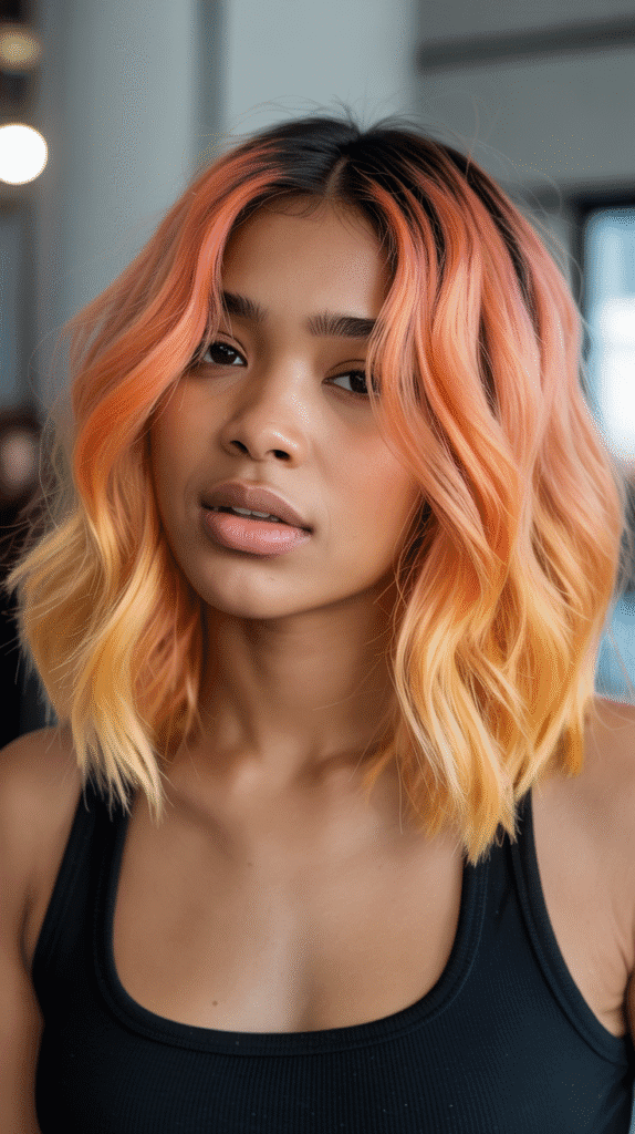 27 Elegant Blonde Prom Hairstyles for Black Women to Shine on Your Big Night 22 Sunset Blonde Ombré Lob