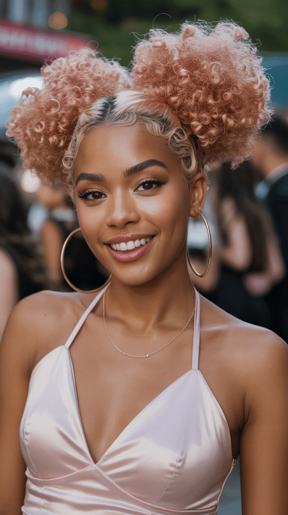 27 Elegant Blonde Prom Hairstyles for Black Women to Shine on Your Big Night 8 Rose Gold Blonde Space Buns