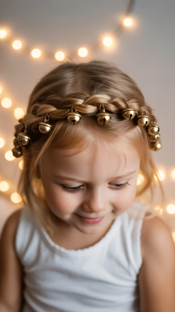 25 Adorable Christmas Hairstyles for Kids That Spark Holiday Joy 8 Twisted Halo with Bells