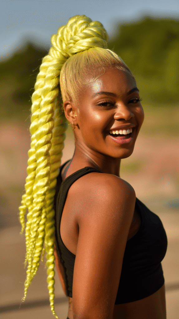 27 Blonde Twist Hairstyles for Black Women Perfect for Any Event 25 Lemonade Blonde Twisted Ponytail