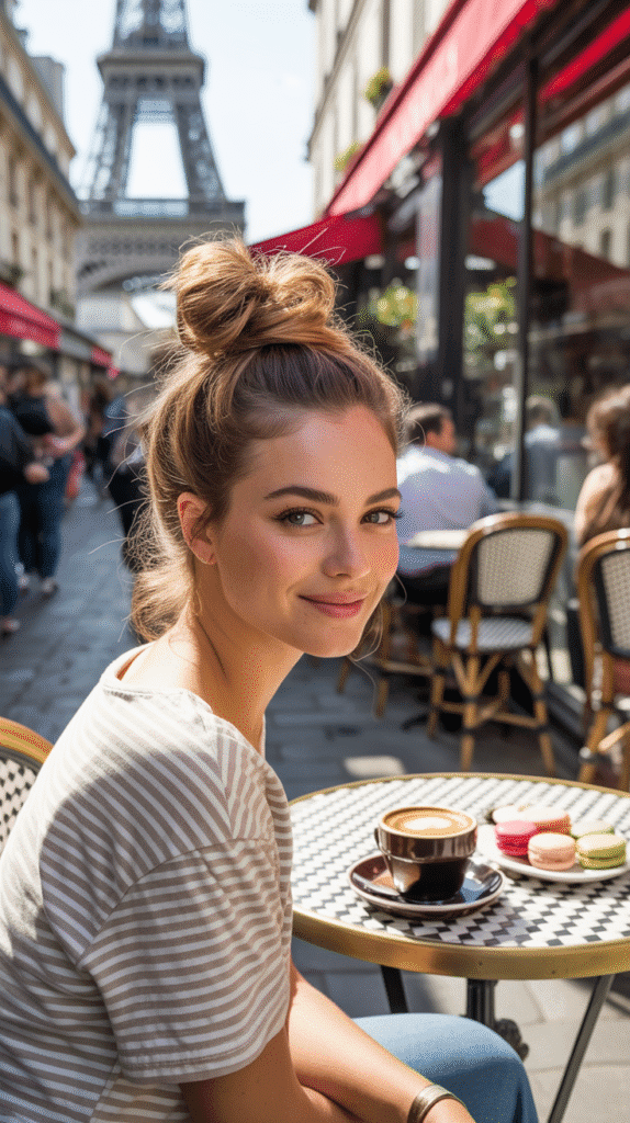 30 Elegant French Hairstyles for Long Hair That Turn Heads 7 Textured Top Knot