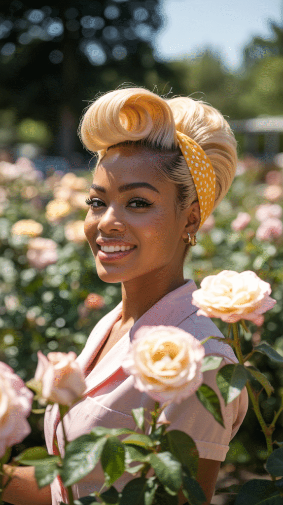 26 Cute Blonde Pin-Up Hairstyles for Black Women With Vintage Vibes 20 Retro Ponytail With Sandy Blonde Ombré