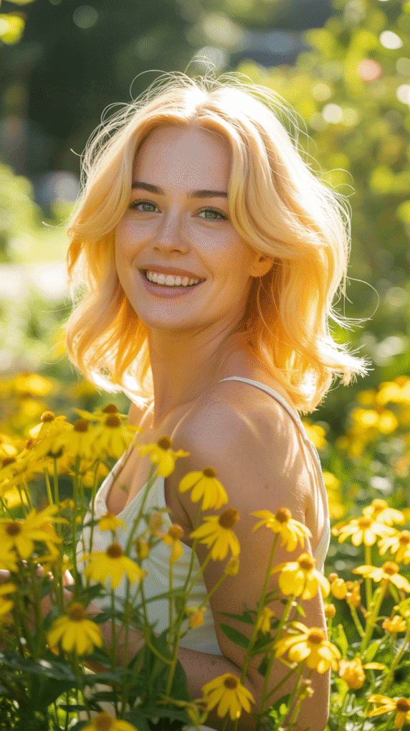 27 Best Hair Colors for Blonde Hair and Green Eyes That Make You Shine 19  Lemon Blonde