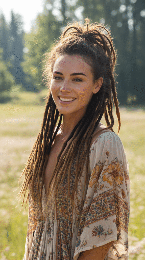 30 Latest Dreadlock Styles for Women That Inspire Confidence 3 Half-Up Half-Down Locs