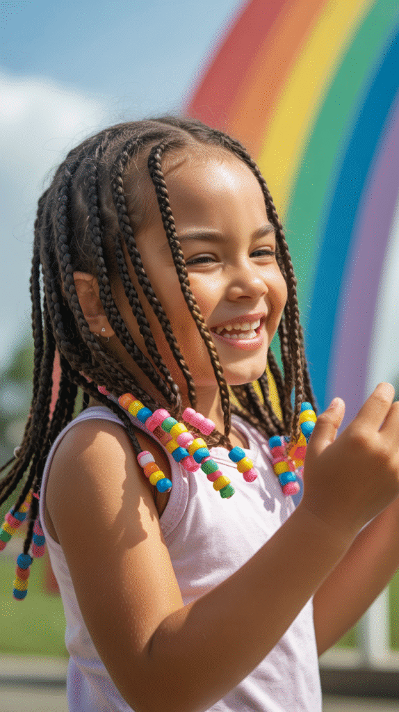 33 Fun Braided Hairstyles for Kids with Beads 2 Rainbow Bead Box Braids
