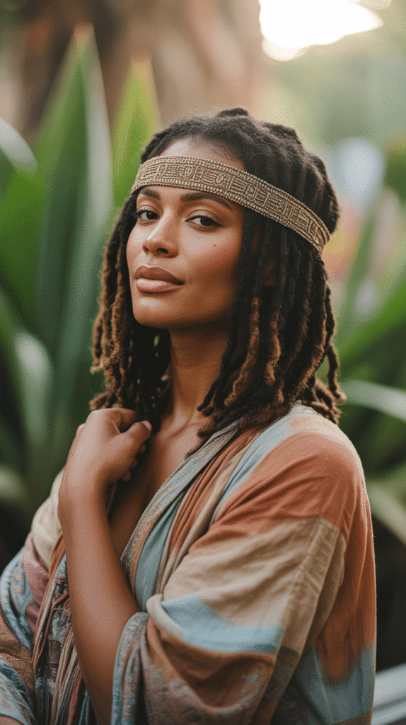 30 Beautiful Medium Dreadlock Styles for Black Women That Stand Out 23 Medium Locs with Accessorized Headband