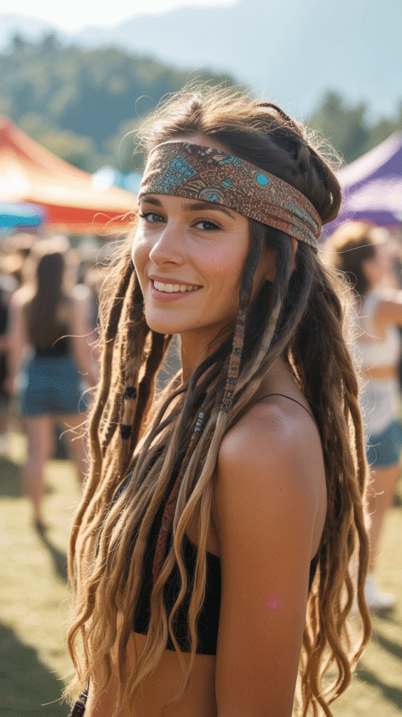 33 Latest Long Dreadlock Styles Full of Elegance and Style 22 Bohemian Headband Style