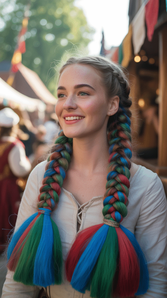 30 Fairytale-Inspired Medieval Hairstyles for Princesses 5 Double Dutch Braids with Ribbons