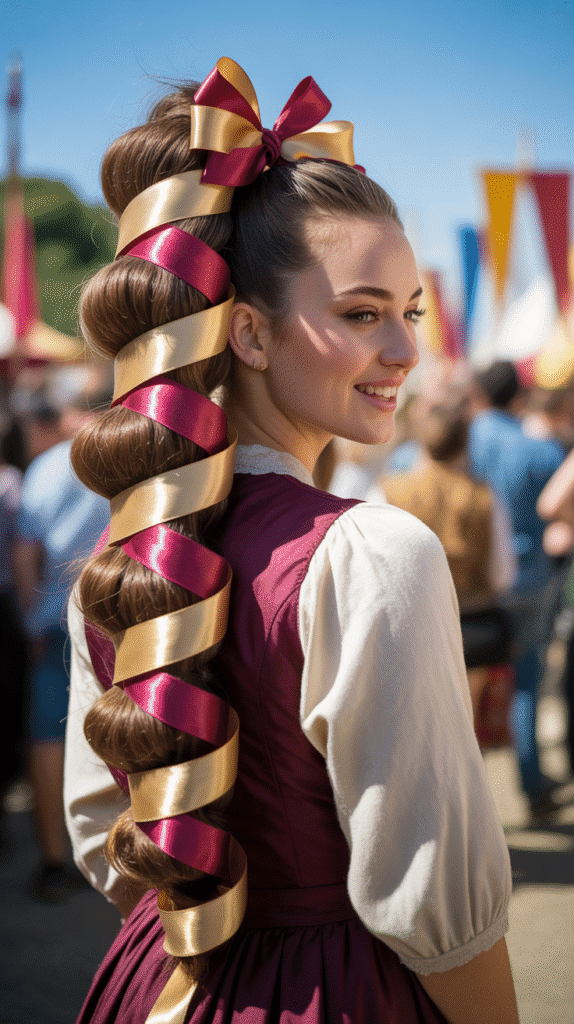 30 Fairytale-Inspired Medieval Hairstyles for Princesses 27 Renaissance Ribbon-Wrapped Ponytail
