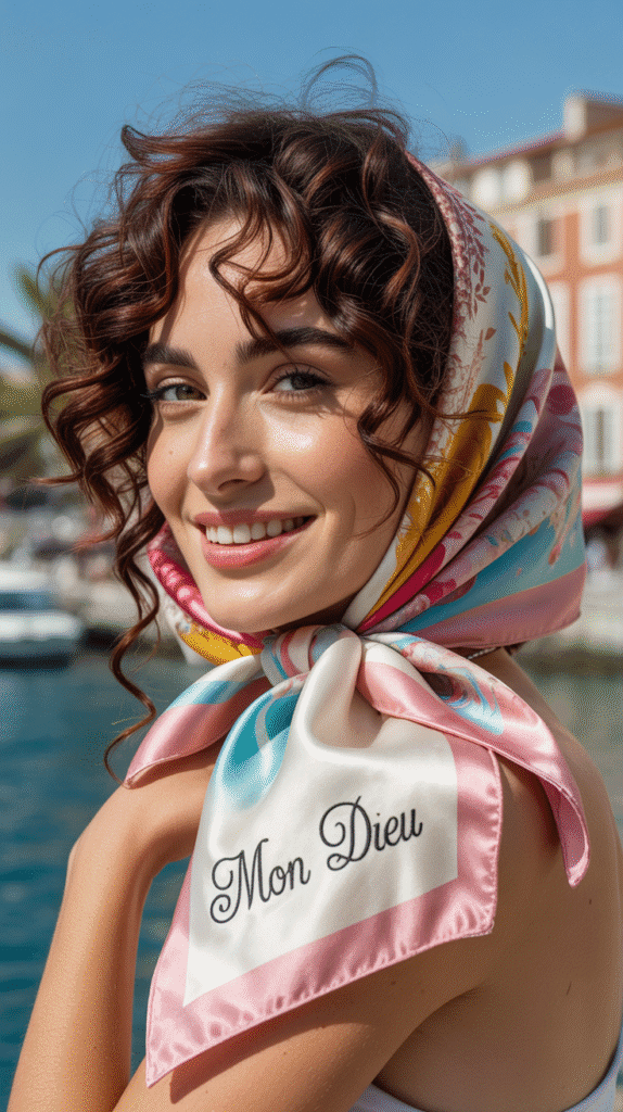 33 Trendy French Hairstyles for Curly Hair That Embrace Natural Beauty 9 Accessorized Curls with Silk Scarf