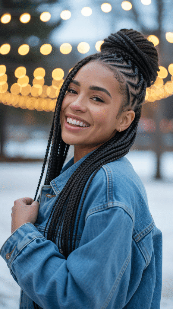 33 Elegant Winter Hairstyles for African American Women of All Ages 7 Cornrows into High Puff