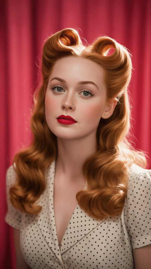 30 Gorgeous Christmas Party Hairstyles with Long Curls That Turn Heads 10 Vintage Victory Rolls with Curls