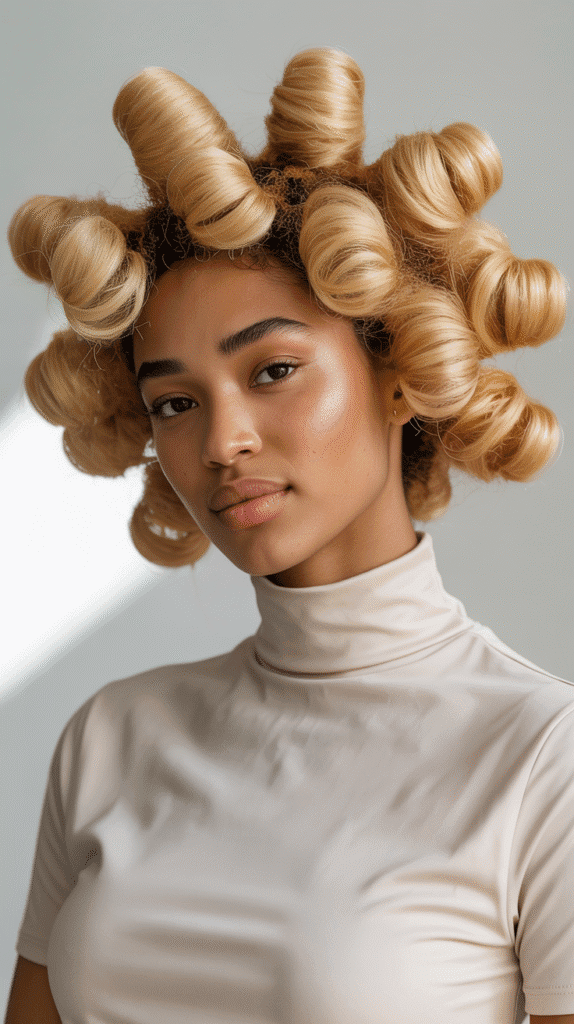 27 Elegant Blonde Prom Hairstyles for Black Women to Shine on Your Big Night 11 Sandy Blonde Bubble Ponytail