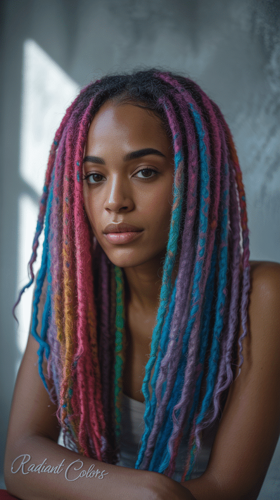 37 Best Dreadlock Styles for Black Women That Slay Every Look 35 Multicolored Rainbow Locs