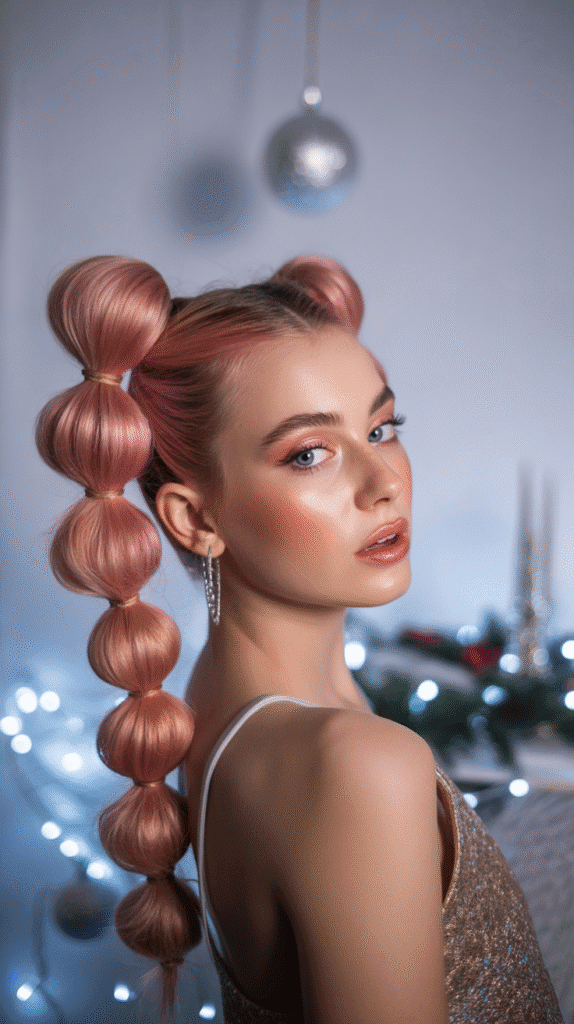 33 Elegant Christmas Party Updo Hairstyles for a Glam Look 21 Bubble Ponytail Updo